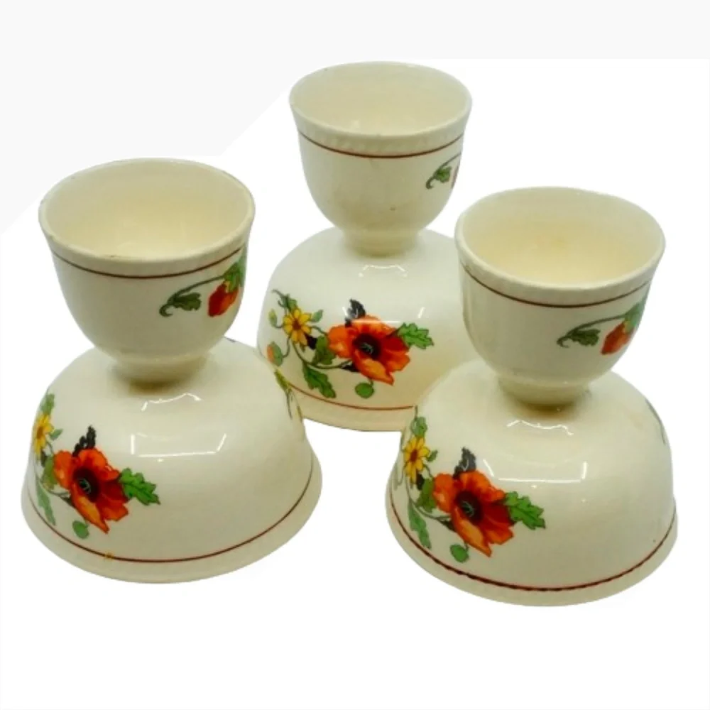 Vintage 1950s Stoneware Ceramic Double Egg Cups- Set of 3